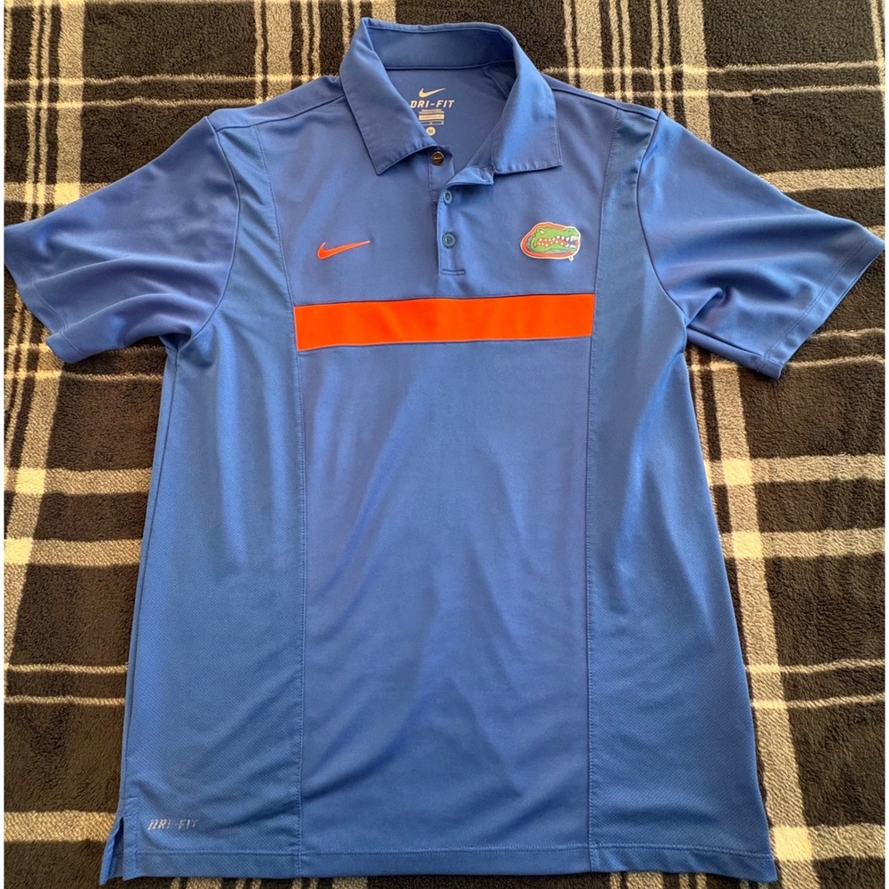 Nike Polo Shirt Mens Medium Blue Florida Gators Dri-FIT Short Sleeve NCAA